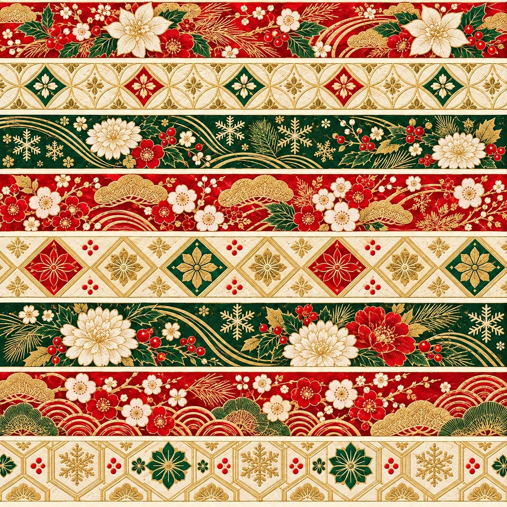 Japanese Kimono Obi Wrapping Paper – Printable PDF, 30 × 30 cm, 24 Pages|着物の帯柄・包み紙PDF 30cm正方形・24枚セット