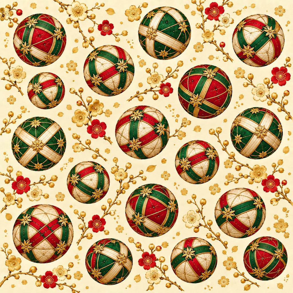 Japanese Temari Wrapping Paper – Printable PDF, 30 × 30 cm, 24 Pages｜和柄・手毬の包み紙PDF 30cm正方形・24枚セット