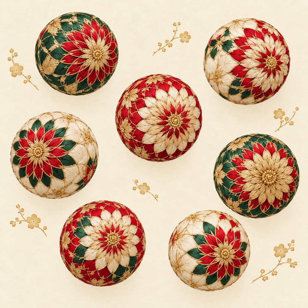 Japanese Temari Wrapping Paper – Printable PDF, 30 × 30 cm, 24 Pages|和柄・手毬の包み紙PDF 30cm正方形・24枚セット
