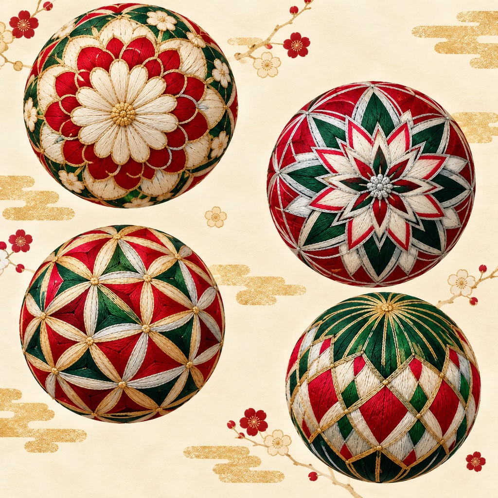 Japanese Temari Wrapping Paper – Printable PDF, 30 × 30 cm, 24 Pages|和柄・手毬の包み紙PDF 30cm正方形・24枚セット