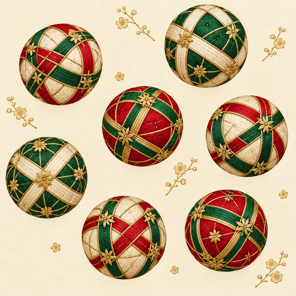 Japanese Temari Wrapping Paper – Printable PDF, 30 × 30 cm, 24 Pages|和柄・手毬の包み紙PDF 30cm正方形・24枚セット