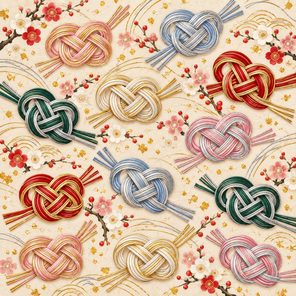 Japanese Mizuhiki Wrapping Paper – Printable PDF, 30 × 30 cm, 24 Pages|和柄・水引の包み紙PDF 30cm正方形・24枚セット