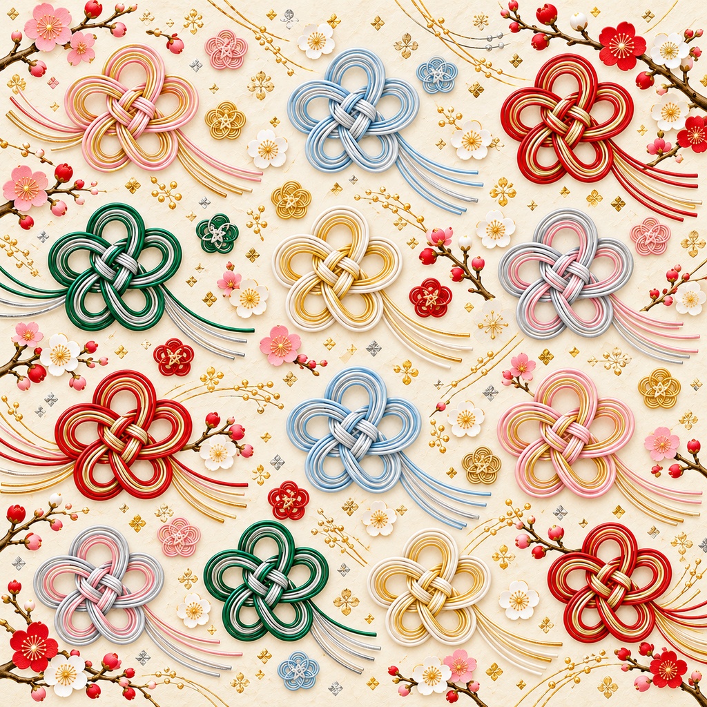 Japanese Mizuhiki Wrapping Paper – Printable PDF, 30 × 30 cm, 24 Pages|和柄・水引の包み紙PDF 30cm正方形・24枚セット