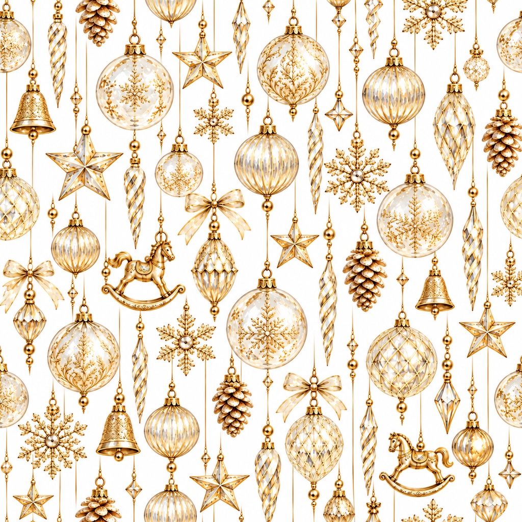 Christmas Ornament Wrapping Paper | Printable PDF, 30×30cm, 4 Colours | クリスマス オーナメント柄ラッピングペーパー|30cm正方形・4色セット
