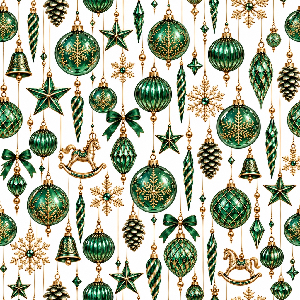 Christmas Ornament Wrapping Paper | Printable PDF, 30×30cm, 4 Colours | クリスマス オーナメント柄ラッピングペーパー｜30cm正方形・4色セット