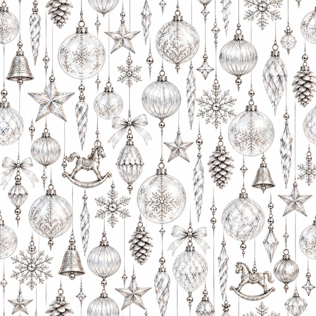 Christmas Ornament Wrapping Paper | Printable PDF, 30×30cm, 4 Colours | クリスマス オーナメント柄ラッピングペーパー|30cm正方形・4色セット