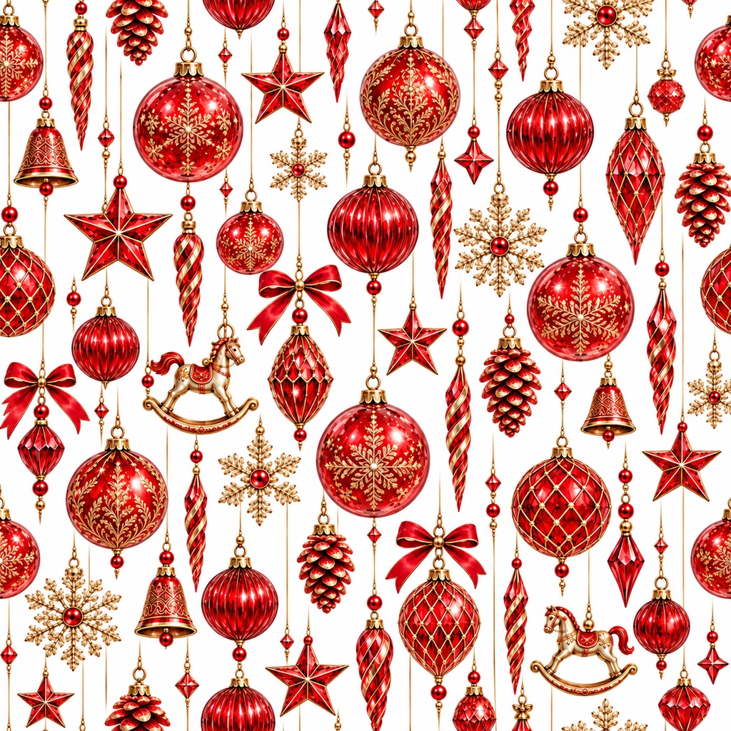 Christmas Ornament Wrapping Paper | Printable PDF, 30×30cm, 4 Colours | クリスマス オーナメント柄ラッピングペーパー|30cm正方形・4色セット
