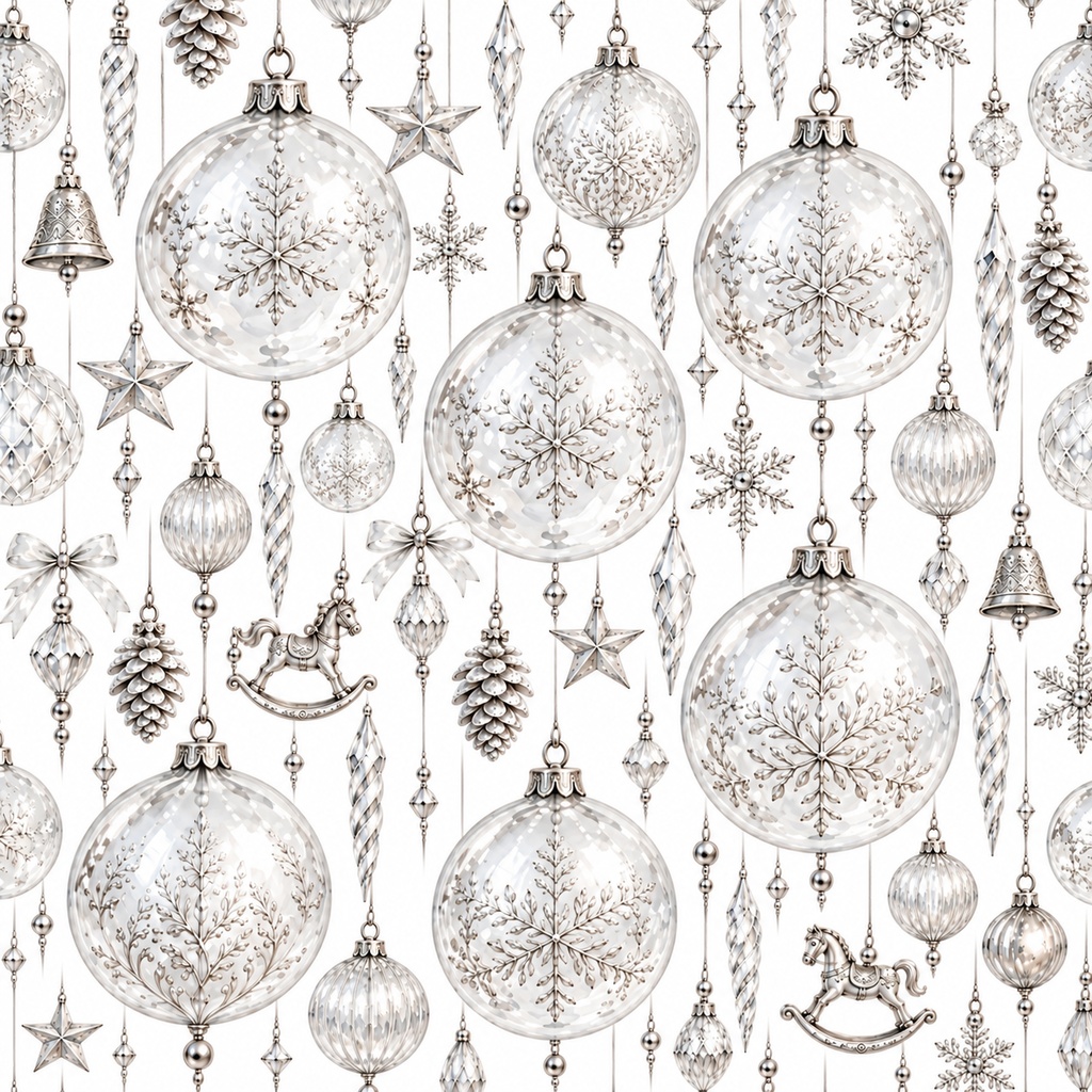 Christmas Glass Bauble Wrapping Paper | Printable PDF, 30×30cm, 4 Colours | クリスマス ガラス玉オーナメント柄ラッピングペーパー|30cm正方形・淡い色の4色セット
