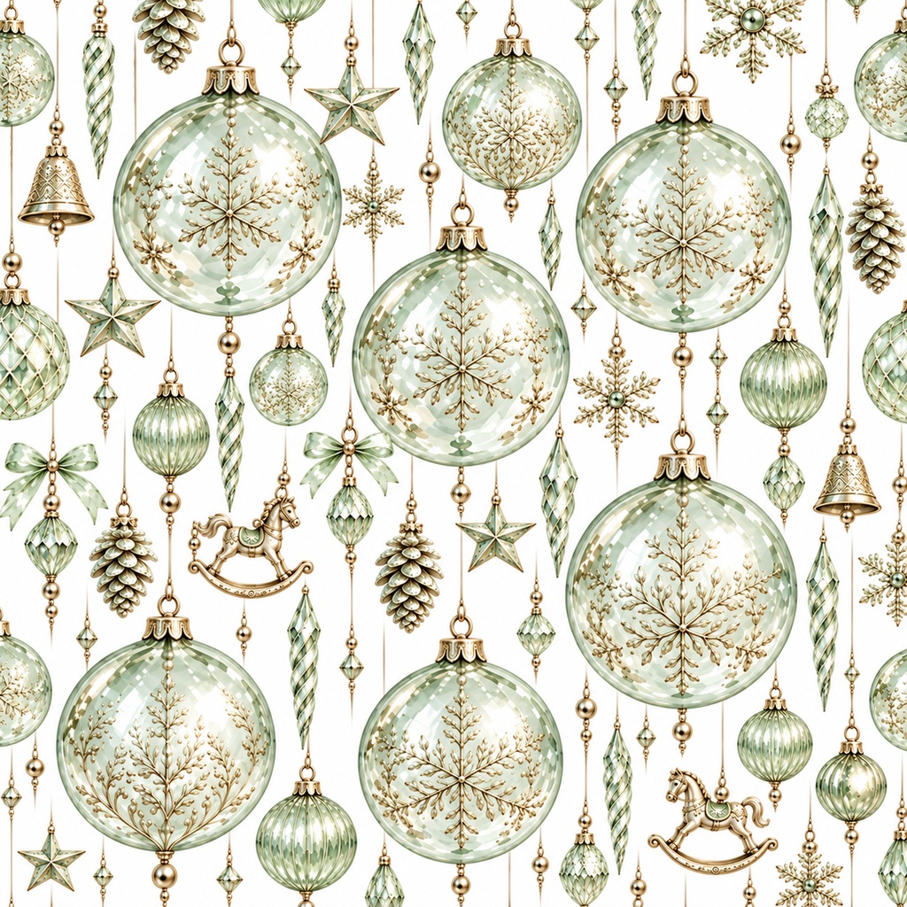 Christmas Glass Bauble Wrapping Paper | Printable PDF, 30×30cm, 4 Colours | クリスマス ガラス玉オーナメント柄ラッピングペーパー|30cm正方形・淡い色の4色セット