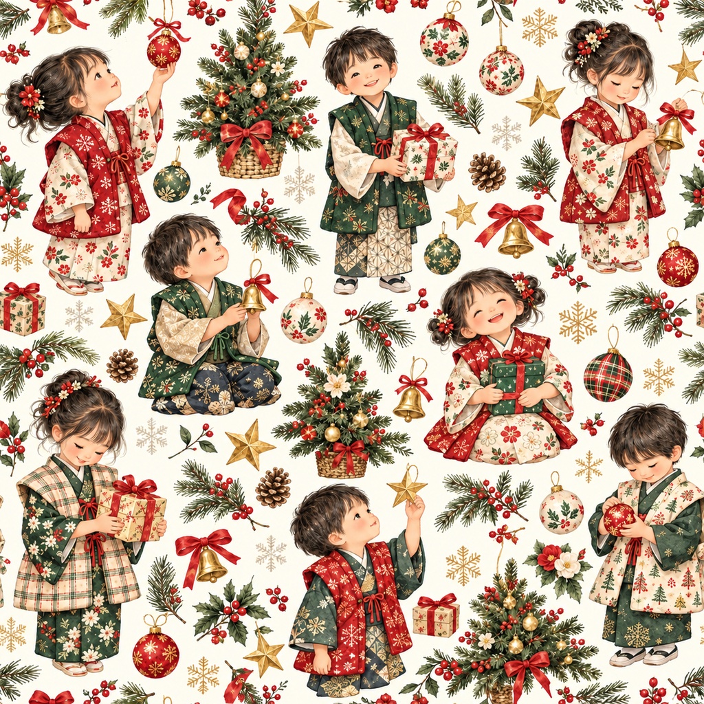 Japanese Christmas Wrapping Paper | Printable PDF, 30×30cm, 4 Designs | 日本のクリスマス ラッピングペーパー|30cm正方形・4柄セット