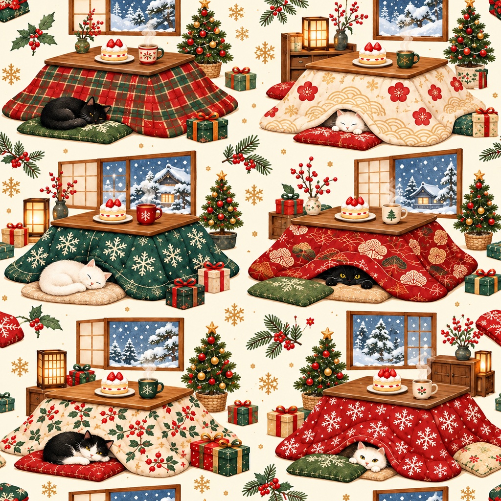 Japanese Christmas Wrapping Paper | Printable PDF, 30×30cm, 4 Designs | 日本のクリスマス ラッピングペーパー|30cm正方形・4柄セット