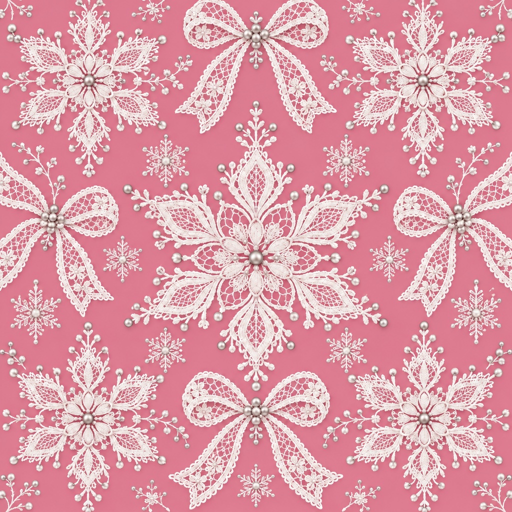 Christmas White Lace Paper Set 1 – Pink & Salmon Pink, 4 Designs, 30×30cm|クリスマスの白いレース①・ピンク&サーモンピンク・4柄セット・30cm正方形デジタルペーパー