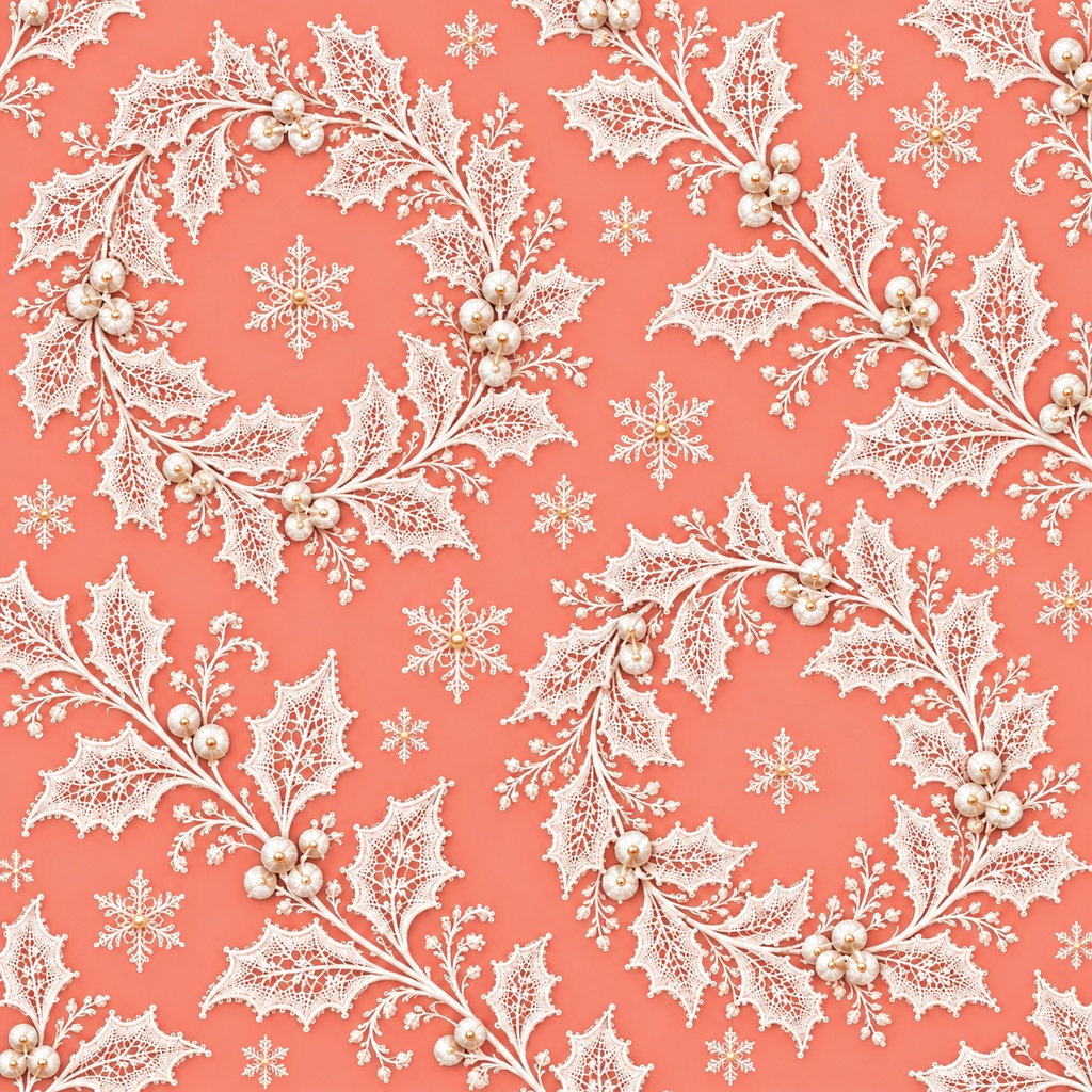 Christmas White Lace Paper Set 1 – Pink & Salmon Pink, 4 Designs, 30×30cm|クリスマスの白いレース①・ピンク&サーモンピンク・4柄セット・30cm正方形デジタルペーパー