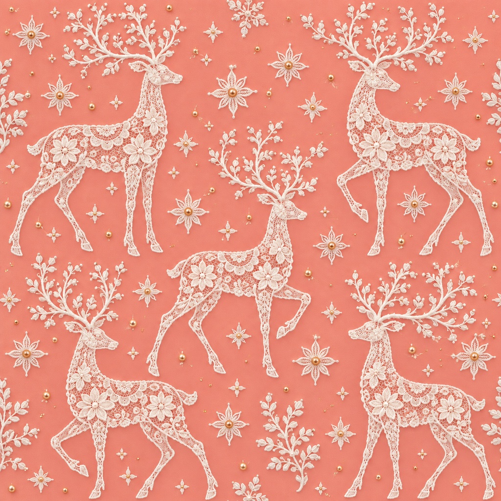 Christmas White Lace Paper Set 2 – Holly, Trees, Angels & Reindeer, 4 Designs, 30×30cm|クリスマスの白いレース②・ひいらぎ・ツリー・天使・トナカイ・4柄セット・30cm正方形デジタルペーパー