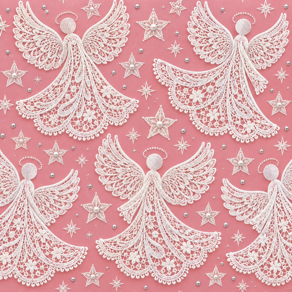 Christmas White Lace Paper Set 2 – Holly, Trees, Angels & Reindeer, 4 Designs, 30×30cm|クリスマスの白いレース②・ひいらぎ・ツリー・天使・トナカイ・4柄セット・30cm正方形デジタルペーパー