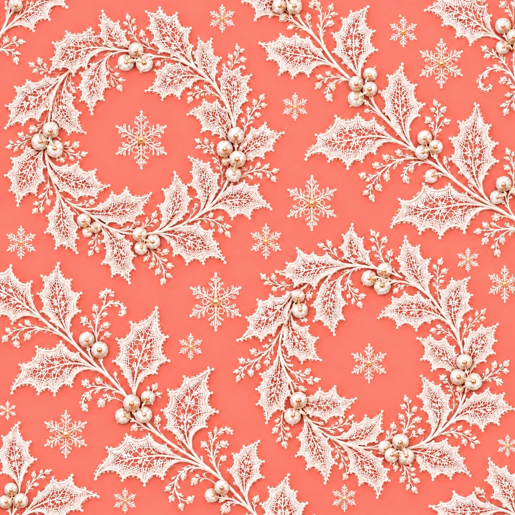 Christmas White Lace Paper Set 2 – Holly, Trees, Angels & Reindeer, 4 Designs, 30×30cm｜クリスマスの白いレース②・ひいらぎ・ツリー・天使・トナカイ・4柄セット・30cm正方形デジタルペーパー