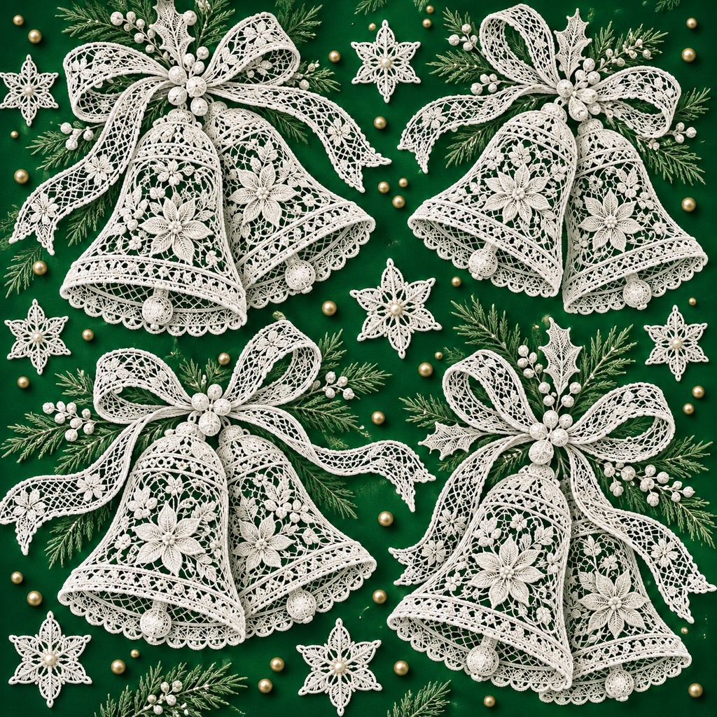 Christmas White Lace Digital Paper Set 3 – Bells, Poinsettias, Snowflakes & Ornaments, 4 Designs, 30×30cm｜クリスマスの白いレース③・ベル・ポインセチア・雪の結晶・オーナメント・4柄セット・30cm正方形