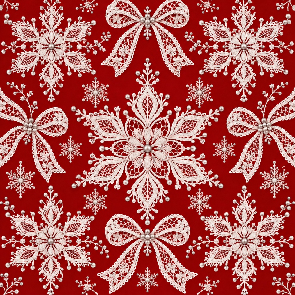 Christmas White Lace Digital Paper Set 3 – Bells, Poinsettias, Snowflakes & Ornaments, 4 Designs, 30×30cm|クリスマスの白いレース③・ベル・ポインセチア・雪の結晶・オーナメント・4柄セット・30cm正方形