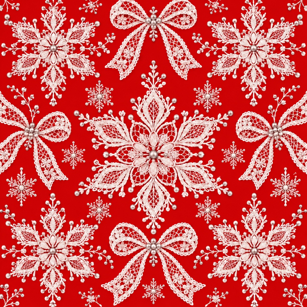 Christmas White Lace Digital Paper Set 4 – Snowflakes, Ornaments, Holly & Candles, 4 Designs, 30×30cm｜クリスマスの白いレース④・雪の結晶・オーナメント・ひいらぎ・キャンドル・4柄セット・30cm正方形