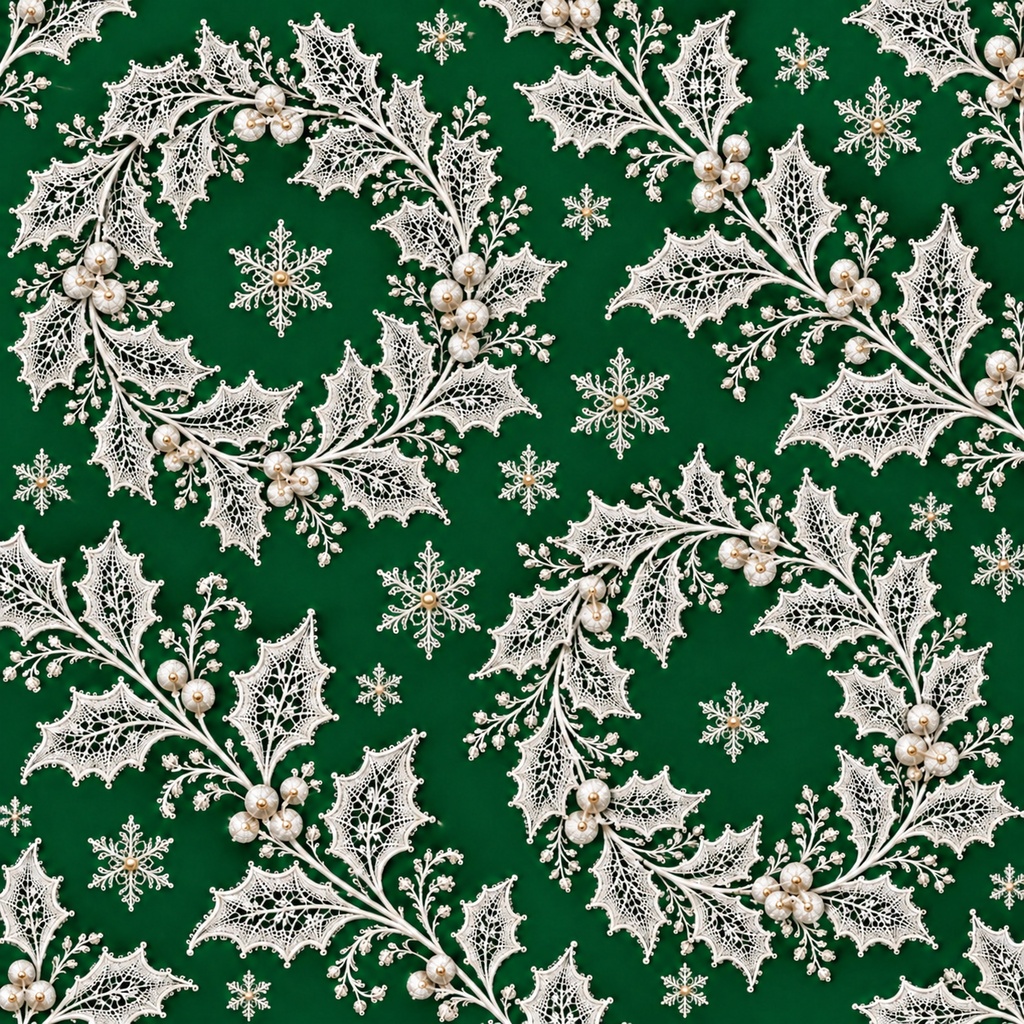 Christmas White Lace Digital Paper Set 4 – Snowflakes, Ornaments, Holly & Candles, 4 Designs, 30×30cm|クリスマスの白いレース④・雪の結晶・オーナメント・ひいらぎ・キャンドル・4柄セット・30cm正方形