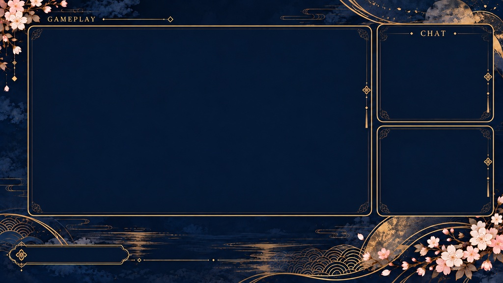 Sakura Navy & Gold Stream Background Set – 5 Screens, 1920×1080 PNG | 桜と紺・金の和風配信背景 5枚セット