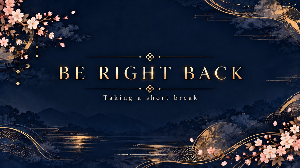 Sakura Navy & Gold Stream Background Set – 5 Screens, 1920×1080 PNG | 桜と紺・金の和風配信背景 5枚セット