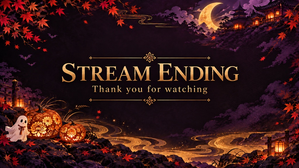 Japanese Halloween Stream Background Set – Purple & Gold, 5 Screens | 和風ハロウィン配信背景 紫と金 5枚セット