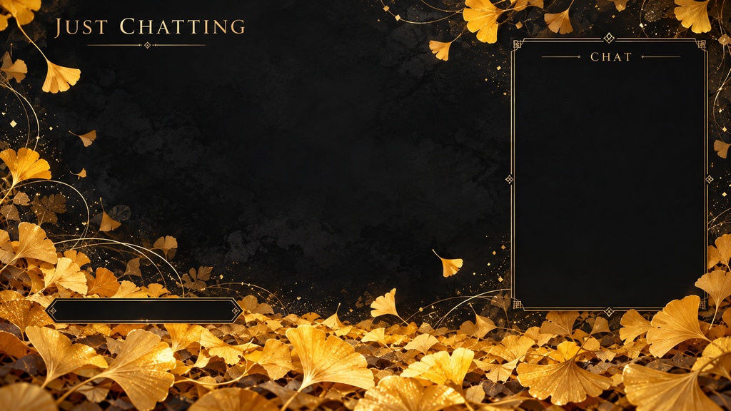 Golden Ginkgo Leaves Stream Background Set – 5 Screens | 黄金の銀杏の落ち葉 和風配信背景5枚セット