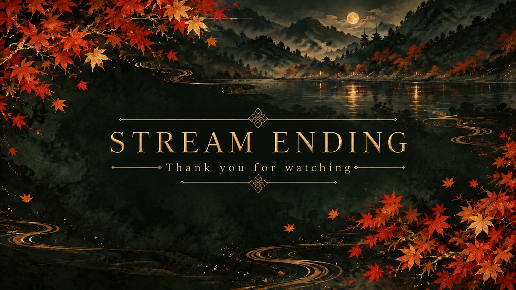 Autumn Maple & Gold Stream Background Set – Japanese Style, 5 Screens | 紅葉と金の和風配信背景 5枚セット