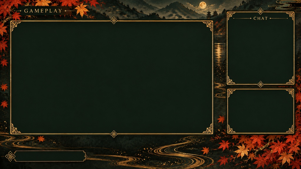 Autumn Maple & Gold Stream Background Set – Japanese Style, 5 Screens | 紅葉と金の和風配信背景 5枚セット
