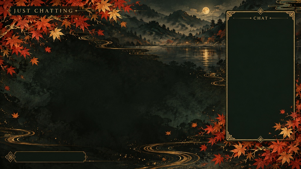 Autumn Maple & Gold Stream Background Set – Japanese Style, 5 Screens | 紅葉と金の和風配信背景 5枚セット