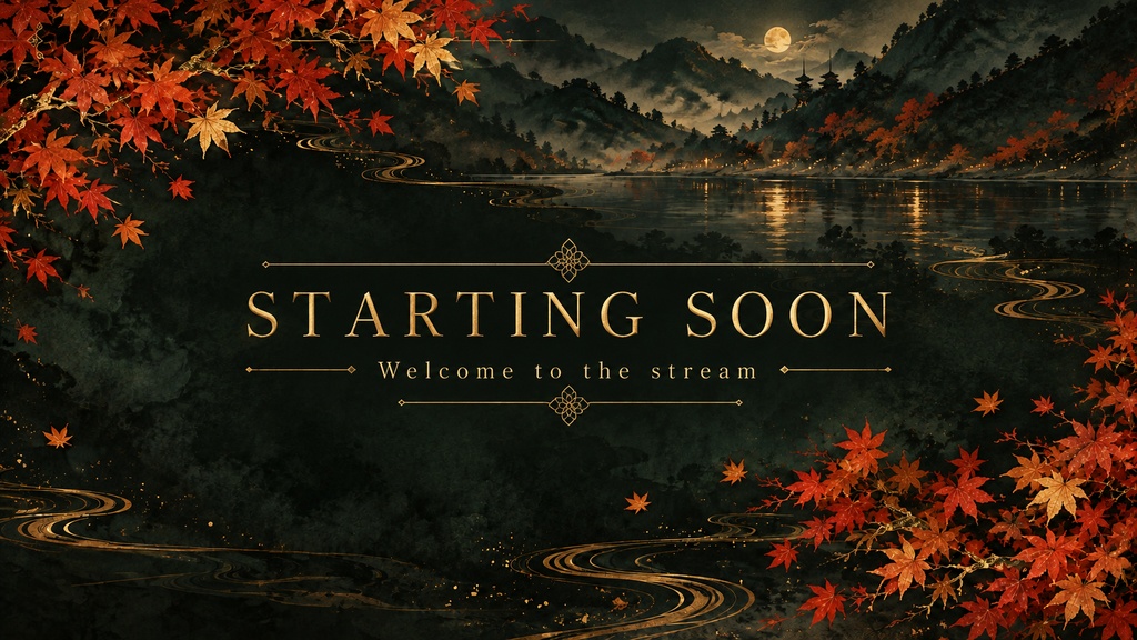 Autumn Maple & Gold Stream Background Set – Japanese Style, 5 Screens | 紅葉と金の和風配信背景 5枚セット