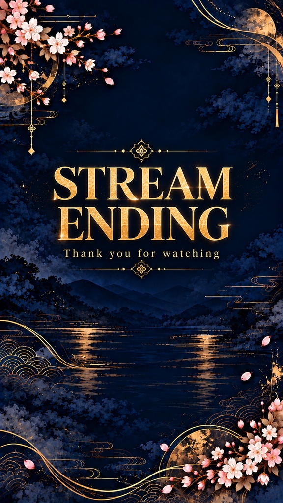 Japanese Sakura Mobile Stream Background Set – Navy & Gold, 5 Vertical Screens | 和柄・桜と金のスマホ縦型配信背景 5枚セット