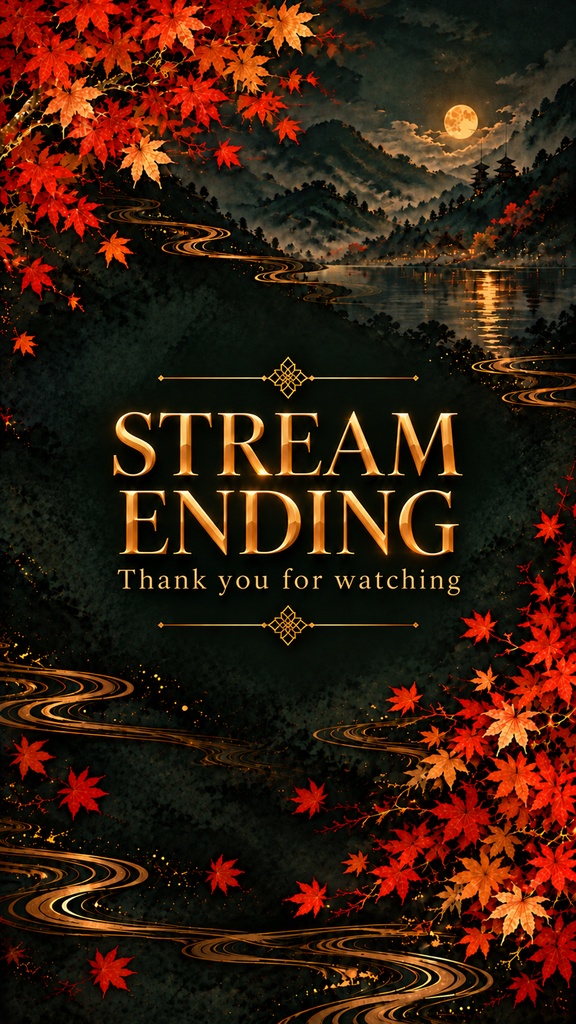 Japanese Maple Mobile Stream Background Set – Green & Gold, 5 Vertical Screens | 和柄・紅葉と金のスマホ縦型配信背景 5枚セット