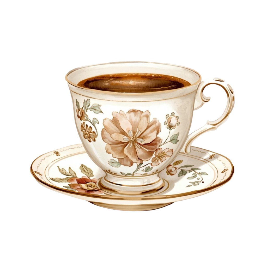 水彩カフェ・クリップアートセット(アンティークベージュ)| PNG透過背景