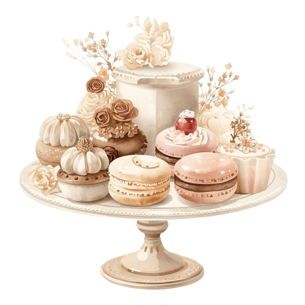 水彩カフェ・クリップアートセット(アンティークベージュ)| PNG透過背景