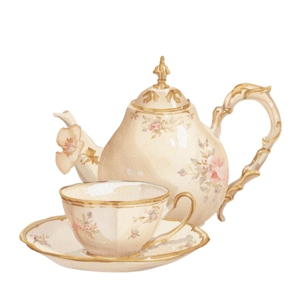 水彩カフェ・クリップアートセット(アンティークベージュ)| PNG透過背景