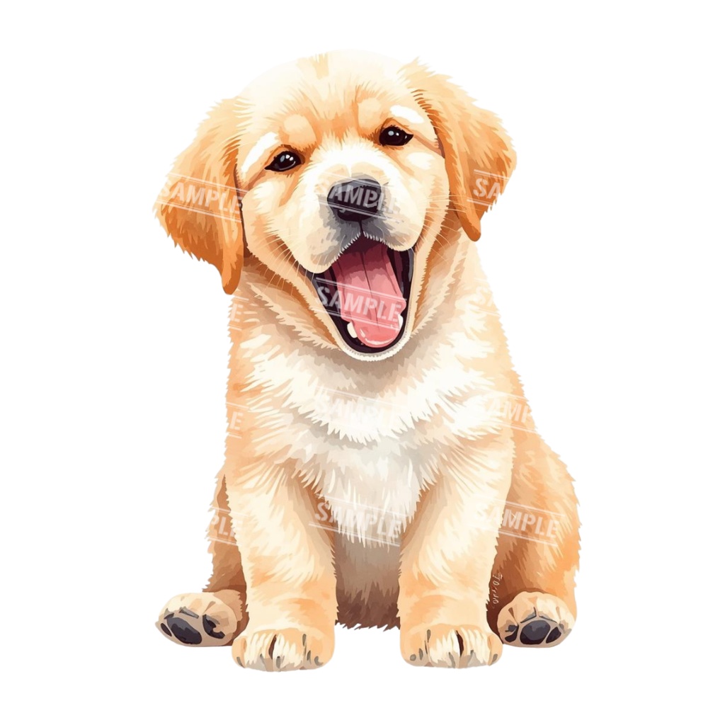 『Golden Retriver puppy(ゴールデンレトリバーの子犬)』 水彩画風 背景透過PNG素材 21点セット