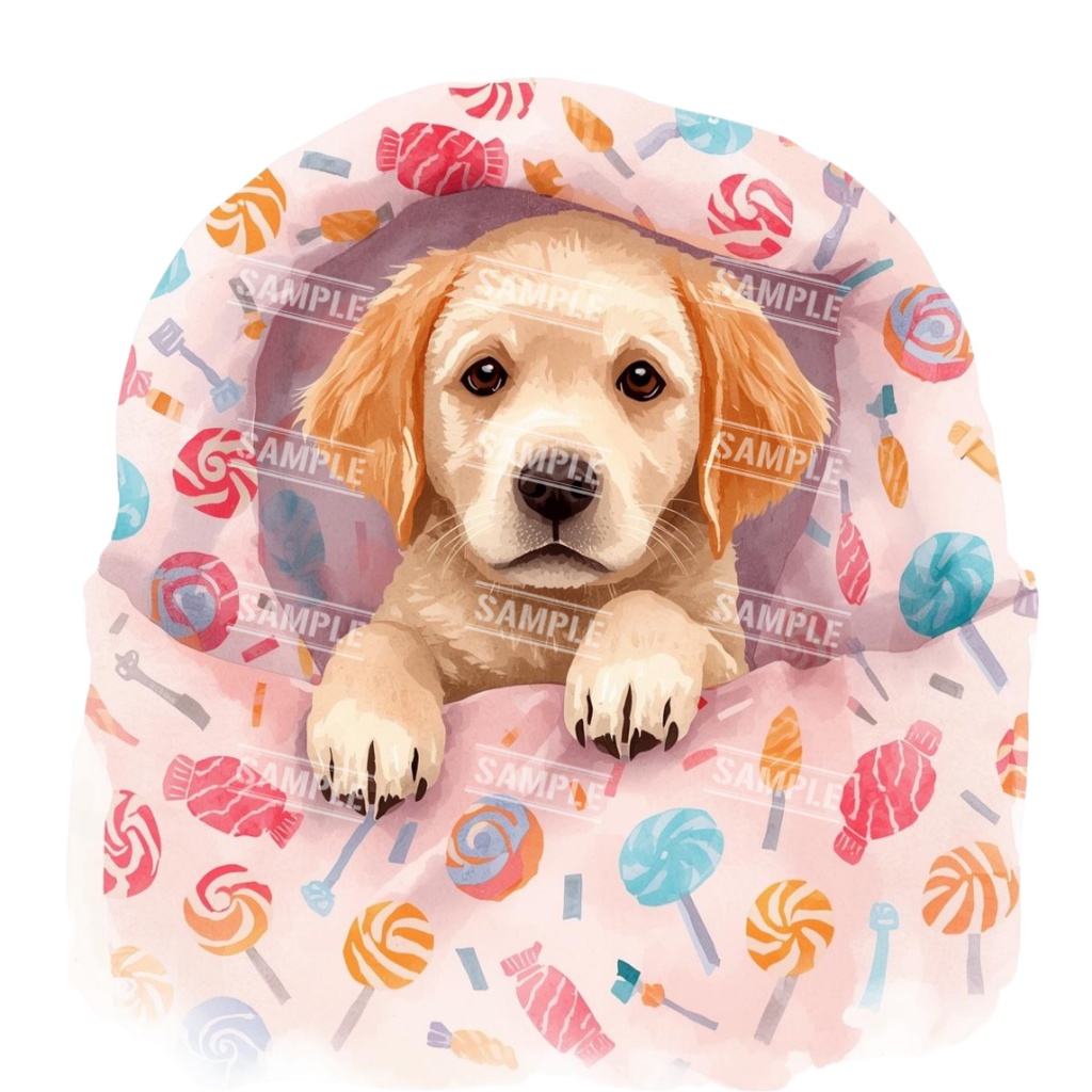 『Golden Retriver puppy(ゴールデンレトリバーの子犬)』 水彩画風 背景透過PNG素材 21点セット