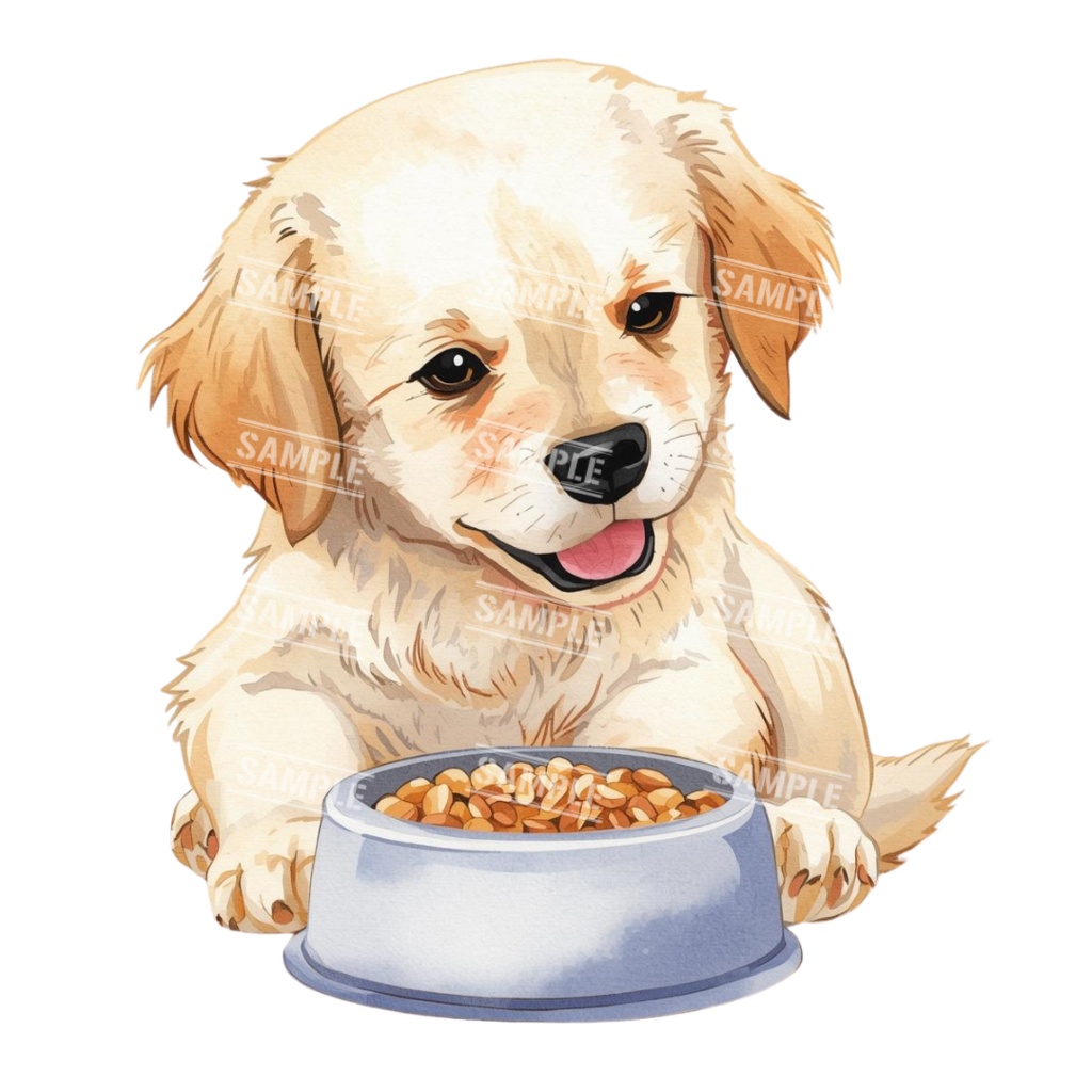 『Golden Retriver puppy(ゴールデンレトリバーの子犬)』 水彩画風 背景透過PNG素材 21点セット