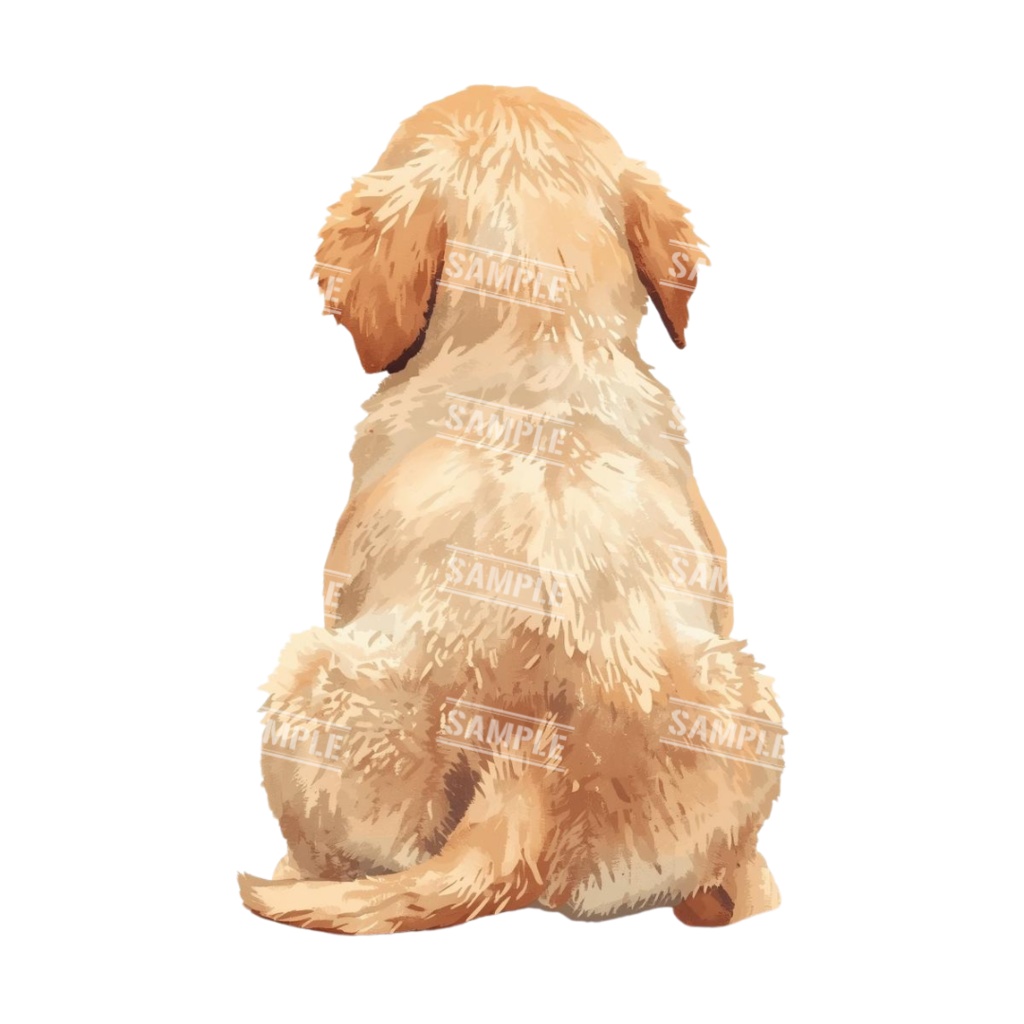 『Golden Retriver puppy(ゴールデンレトリバーの子犬)』 水彩画風 背景透過PNG素材 21点セット