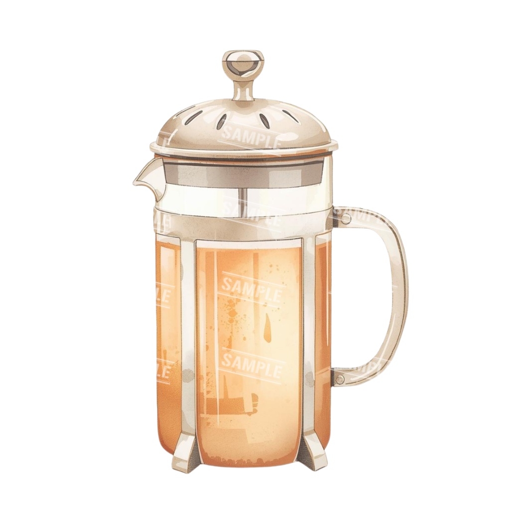 『cafe(クリーム色)』水彩画風 背景透過PNG素材 26点セット