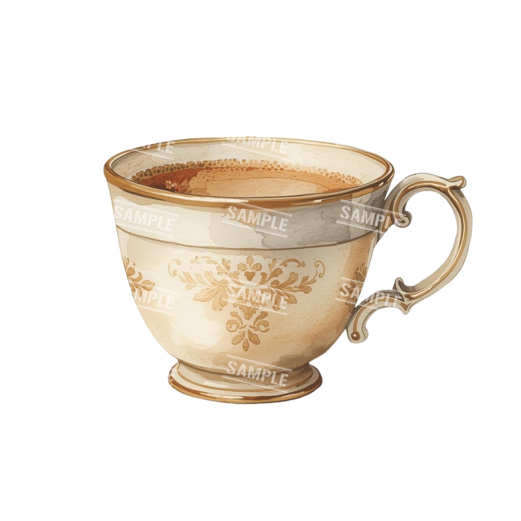 『cafe(クリーム色)』水彩画風 背景透過PNG素材 26点セット