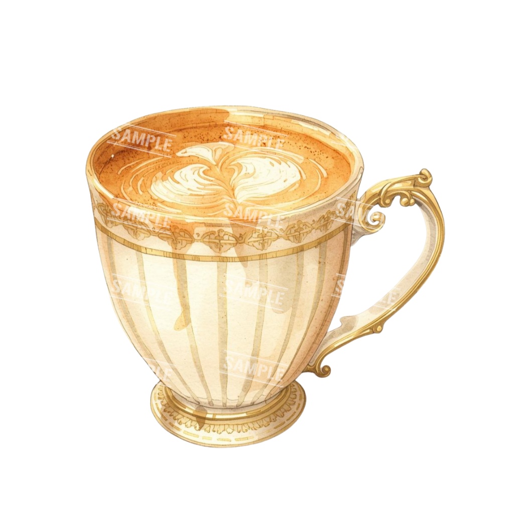 『cafe(クリーム色)』水彩画風 背景透過PNG素材 26点セット