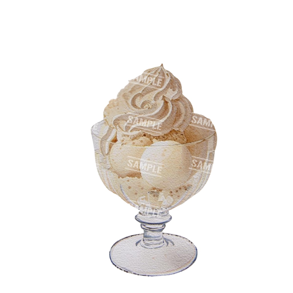 『cafe(クリーム色)』水彩画風 背景透過PNG素材 26点セット