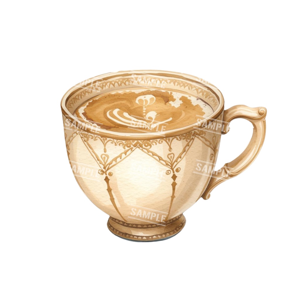 『cafe(クリーム色)』水彩画風 背景透過PNG素材 26点セット