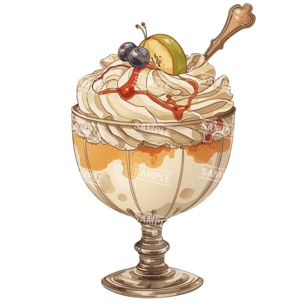 『cafe(クリーム色)』水彩画風 背景透過PNG素材 26点セット