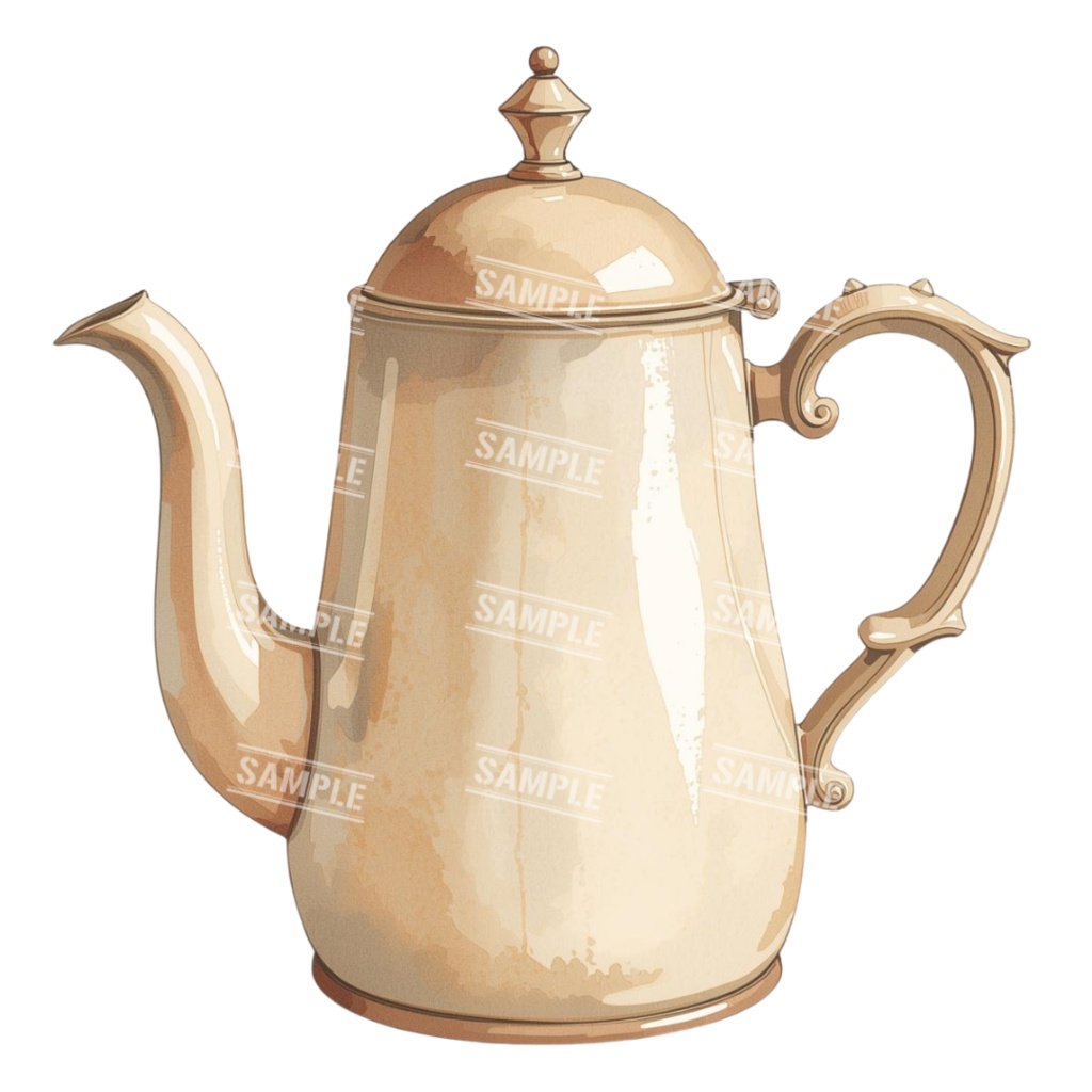 『cafe(クリーム色)』水彩画風 背景透過PNG素材 26点セット