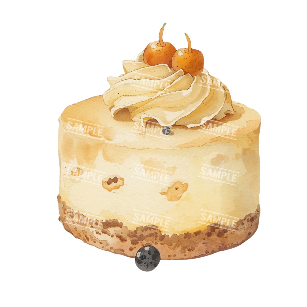 『cafe(クリーム色)』水彩画風 背景透過PNG素材 26点セット