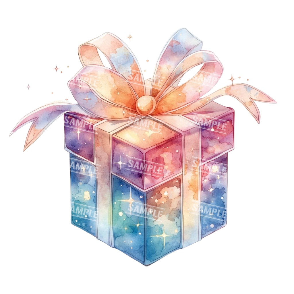 『present』水彩画風 背景透過PNG素材 41点セット